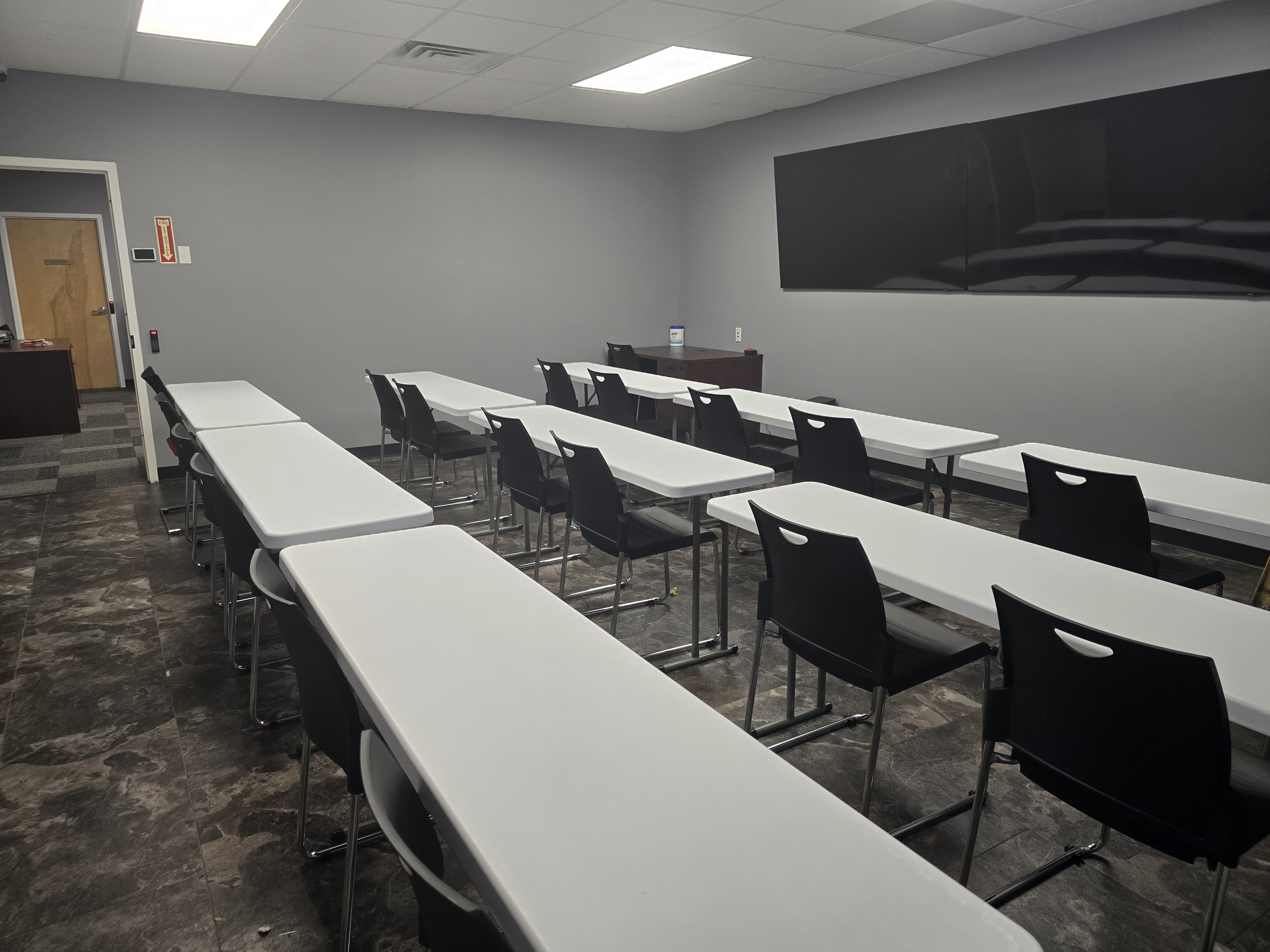 Professional classroom and meeting space at BVAC Rescue Response Training Center in Bayside, Queens, designed for in-person and hybrid training sessions.
